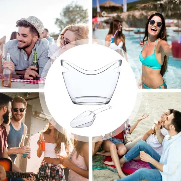 ⁦دلو ثلج شفاف للمشروبات مع مغرفتين وحامل أنيق⁩ - الصورة ⁦18⁩